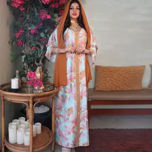 Women Floral Print Muslim Abaya Arab Dubai Turkey Morocco Kaftan Dress Women Islamic Clothing India