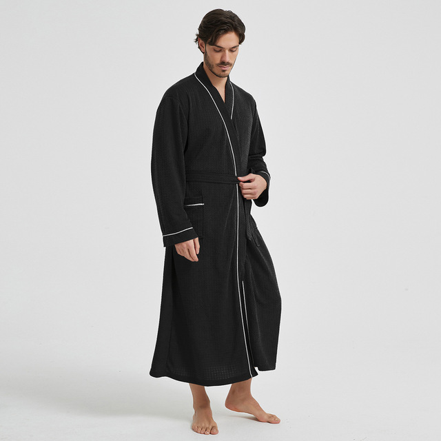 European American Style Bathrobe Womens Long Length Spring Summer Autumn Thin Waffle Weave Absorbent Bath Gown Couples