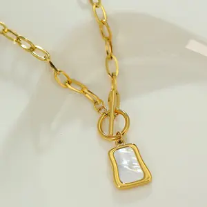316L Stainless Steel Women OT Buckle Chains Necklace Jewelry Personalized White Shell Irregular Design Pendant Necklace (KSS430)