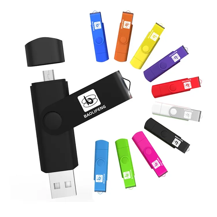 High Quality 2 In 1 Swivel Usb 2.0 3.0 OTG 128gb 64 gb Pendrive 2GB 32GB 16GB 8GB Metal Memory Stick Disk OTG Usb Flash Drive