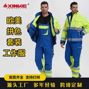 Ensemble de vêtements de travail réfléchissants Columbia bleu marine et jaune, uniformes de sécurité pour usine, atelier, travaux en extérieur, construction, mines, travailleurs pétroliers - Product Image 3