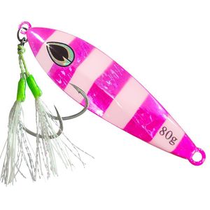 Señuelo de Pesca de Fondo para Atún, 80g, Rosa Rayado, para Pesca en el Mar - Product Image 1
