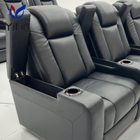 Canapé inclinable électrique 3 places de luxe moderne en cuir noir pour cinéma maison, idéal pour hôtels et écoles