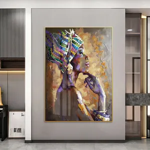 Modern African Woman Art Beautiful Abstract Portrait Painting of an African Lady Landscape Genre Artwork