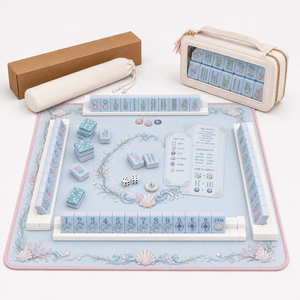 Tapete de Lujo para Mesa de Mahjong con Diseño de Conchas Marinas en Azul Pastel, Tapete de Neopreno Antideslizante para Juegos con Bolsa de Viaje para Regalos - Product Image 3