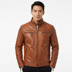 High Quality <b>Men</b> Casual Leather <b>Jacket</b> Stylish Fit Stand Collar Soft PU Leather <b>Canvas</b> Breathable Quick Dry Autumn <b>Men's</b> <b>Jackets</b> - Product Image 5