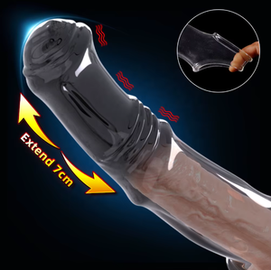 Juguetes Sexuales para Hombres Adultos, Condón Reutilizable de TPE con Vibrador y Masajeador, Extensor de Pene para Agrandamiento y Retraso de la Eyaculación - Product Image 1