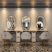 Station de coiffure murale de luxe avec miroir LED en forme de capsule et console intégrée