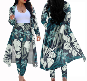 Frühling & Herbst Frauen Leggings Polynesian Plume ria Flower 2 Stück Set Damen Hosen & Hosen und Bestseller Cropped Cardigan - Product Image 4