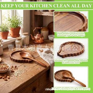 Solid Wood Spoon Rest Wave Shaped Acacia Wood Tray 15x13x1.5cm For Home Desktop Use - Product Image 2