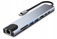 8 in 1 8 Port Hub Docking Station Dengan 4K HDTV VGA PD 100W RJ45 Ethernet Pengisian Daya Kabel Pencahayaan USB 3.0 Adaptor Multiport