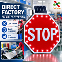 Panneau de signalisation routière octogonal réfléchissant personnalisé à LED solaire clignotant STOP, alimenté par l'énergie solaire, pour la sécurité routière