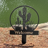 Letrero de jardín personalizado de metal negro con diseño de bienvenida, decorativo, resistente al agua, con marco fuerte, para exteriores, venta al por mayor