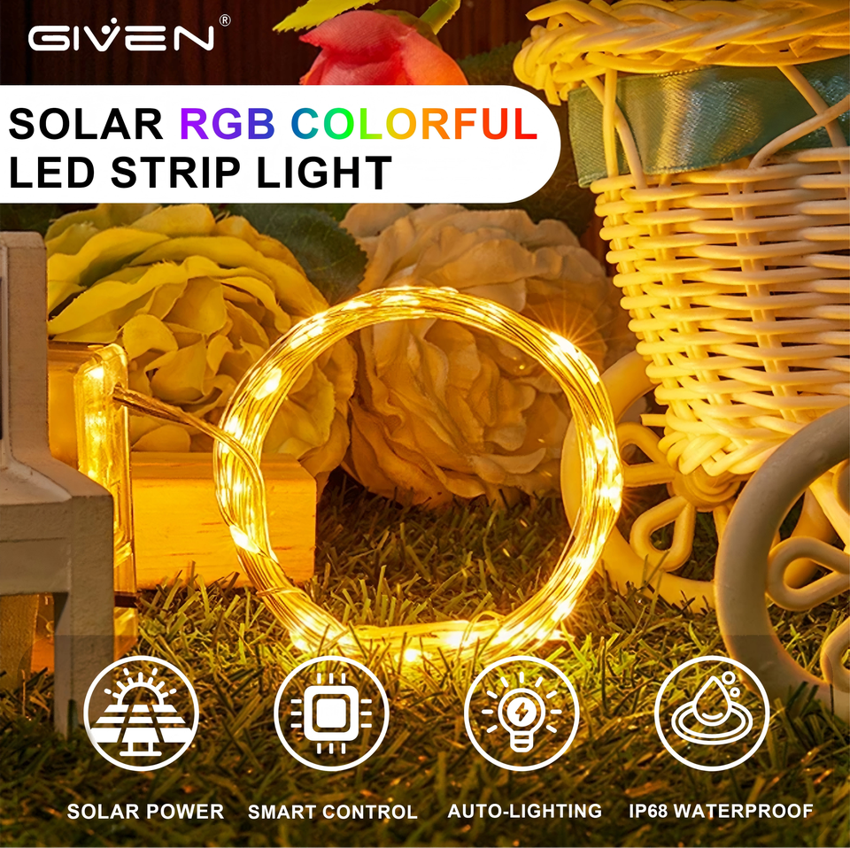 GIVEN SA-T1 Solar RGB Strip Light - IP65 Waterproof Smart LED Light for Outdoor Garden Decor