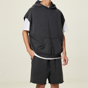 Áo hoodie nam Y2K chất liệu cotton đã qua xử lý, kiểu dáng rộng, không tay - Áo thời trang đường phố nhuộm màu với họa tiết in - Product Image 2