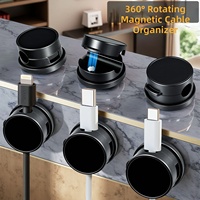 Organisateur de câbles portable magnétique détachable à base rotative à 360°, noir et blanc, 6 pièces/sac, support universel pour câbles pour cuisine et bureau