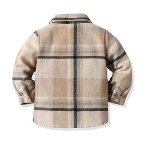 Veste <span class=keywords><strong>courte</strong></span> à simple boutonnage brossée de style européen américain pour garçons et filles Chemise à carreaux à manches longues et col rabattu - Product Image 1
