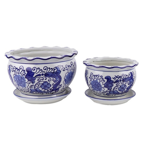 Vente flash : Jardinière ovale en céramique antique avec <span class=keywords><strong>pieds</strong></span>, motif floral vintage, pots en céramique, bassin en porcelaine pour la décoration de la maison et du jardin - Product Image 1