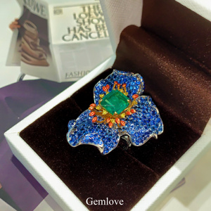 Gemlove 6.683ct Màu xanh sapphire & 2.85ct Emerald Vòng-14k/18k vàng hoa IGI chứng nhận đồ trang sức - Product Image 2