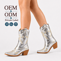 Bottes de cowgirl en cuir métallisé avec logo personnalisé CHENO OEM, broderie florale, style western pour femmes, pour les vendeurs Etsy