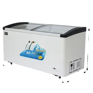 SD-358Y Tunggal Suhu Dua Melengkung/Arch Glass Door Chest Freezer 350Liter Es Krim Showcase