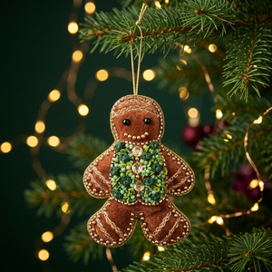 Gingerbread Man <b>Christmas</b> Ornament Festive Felt Tree Stand with Sequins Embroidery Hanging Seasonal Decor Fast Delivery - Product Image 1
