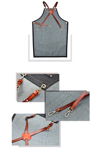 Tạp Dề Làm Từ Vải Bò Cho Cả Nam Và Nữ, Có Dây Đeo Bằng Da, Có Thể Điều Chỉnh, Có Túi, Phong Cách Phi Giới Tính - Product Image 2