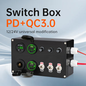 Cắm trại hộp điện hộp điều khiển mini 12V 24V ABS Chất liệu 2USB + 2 Loại C Cổng phân phối 3 chuyển đổi thiết bị chuyển mạch điện áp hiển thị mới - Product Image 2