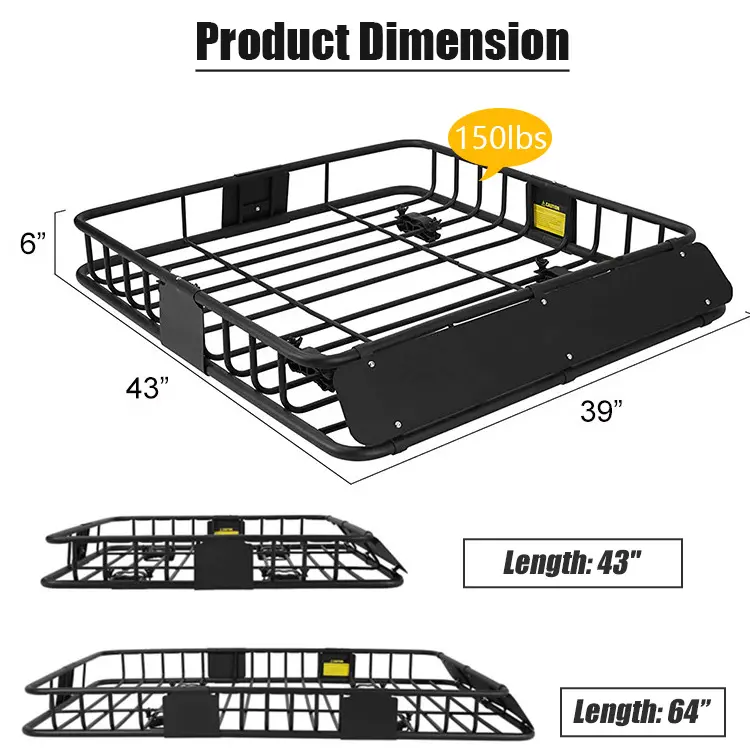 43 "inch 150 LB thép túi lưu trữ phổ SUV Xe Roof Top giá giỏ Hành Lý Chủ Cargo Carrier
