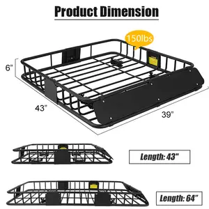 43" Inch 150 Lb Steel Bag Storage Universal Suv Car Roof Top Rack Basket Luggage Holder Cargo Carrier