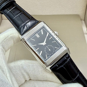 Reloj de Pulsera Rectangular Reversible Vintage de Alta Calidad para Hombre, Correa de Cuero Negra, Tono Plateado, Reloj Mecánico Clásico de Negocios - Product Image 4