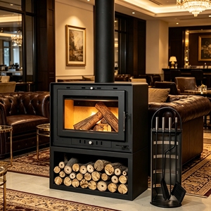 Petite cheminée <span class=keywords><strong>à</strong></span> <span class=keywords><strong>bois</strong></span> d'intérieur, gain <span class=keywords><strong>de</strong></span> place, avec porte vitrée. - Product Image 1