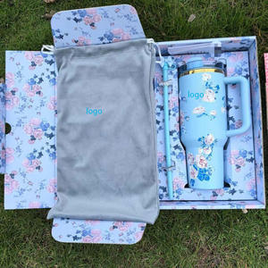 Grand gobelet floral à double paroi isolé pour le voyage en voiture à usage de café 40oz en acier inoxydable tasse chaude et froide avec boîte-cadeau en paille - Product Image 1