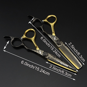 Forbici Professionali per <span class=keywords><strong>Parrucchieri</strong></span> HS-963, 6.0 Pollici, Nero e Oro con Motivo Damascato, Alta Qualità per Bellezza e Acconciatura - Product Image 3