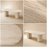 Table à manger ovale en marbre travertin moderne de luxe, finition mate, pour mobilier de salle à manger, personnalisable