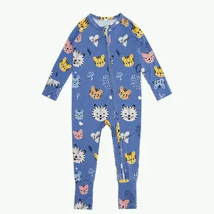 Wholesale Custom Bamboo Baby Cartoon Print Romper Newborn Long Sleeve Baby Organic Cotton Baby Pajamas Clothes