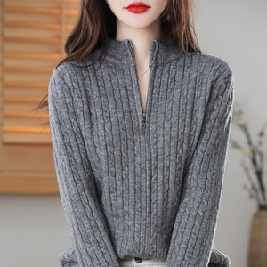 <span class=keywords><strong>Cardigan</strong></span> Coreano da <span class=keywords><strong>Donna</strong></span> <span class=keywords><strong>con</strong></span> Collo Semi-Alto e Zip, Nuovo Sottile a Costine a Maniche Lunghe per Primavera/Autunno - Product Image 4