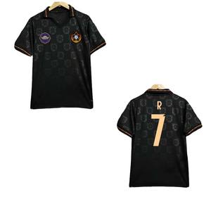 Jersey Sepak Bola Unisex Kustom Dunia 2026 Berkualitas Tinggi 100% Poliester Portugal Hitam Kerah V Bergaris Cepat Kering Bernapas Grosir - Product Image 3