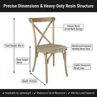 Chaise d'hôtel empilable à dossier croisé en résine Oka blonde, durable et imperméable - Design antique pour usage intérieur/extérieur