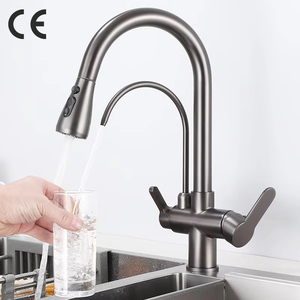 Grifo Mezclador <span class=keywords><strong>de</strong></span> <span class=keywords><strong>Cocina</strong></span> Moderno <span class=keywords><strong>de</strong></span> Latón Gris Metálico, 2 Manijas, 3 Vías, con Rociador Extraíble, Cerámica, Montaje en Cubierta, <span class=keywords><strong>Filtro</strong></span> <span class=keywords><strong>de</strong></span> <span class=keywords><strong>Agua</strong></span> Potable, Gran Venta 2025 - Product Image 1