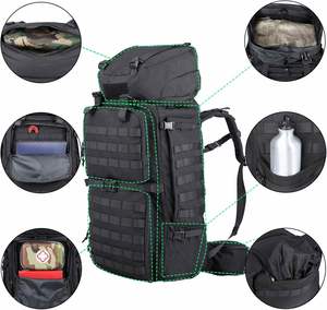 Sac à dos de randonnée en denim 85L avec système MOLLE, cadre interne, housse de pluie, grande capacité, sac à dos tactique pour le camping - Product Image 3