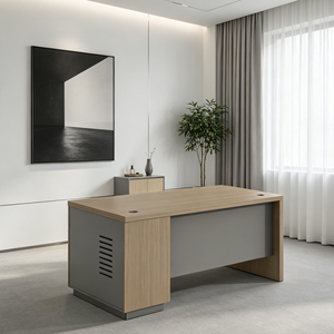 Modern Executive Office <strong>Desk</strong> with Built-in Cable Box and Storage Easy Assembly <strong>200cm</strong> Steel Frame <strong>Desk</strong> Set - Product Image 1