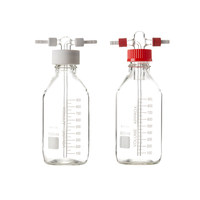 Botella de Lavado de Gases con Amortiguador Roscado GL45 - Botella de Seguridad de Vidrio Borosilicato Resistente a la Presión para Purificación y Reacción de Gases