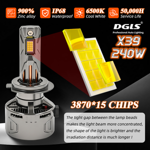 ไฟหน้า LED X39 240วัตต์ความสว่างสูงไม่มีจุดด่างดำกว้างขึ้นและให้แสงสว่างมากขึ้น6500K มองเห็นกลางคืนได้ชัดเจน <span class=keywords><strong>H1</strong></span> H4 H7 - Product Image 2