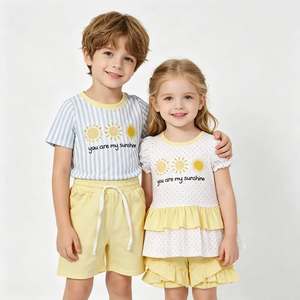 Stock: Conjuntos de algodón orgánico con estampado de verano para niñas, estilo 'You Are My Sunshine', ropa al por mayor para bebés, boutique para hermanos, fábrica infantil - Product Image 1
