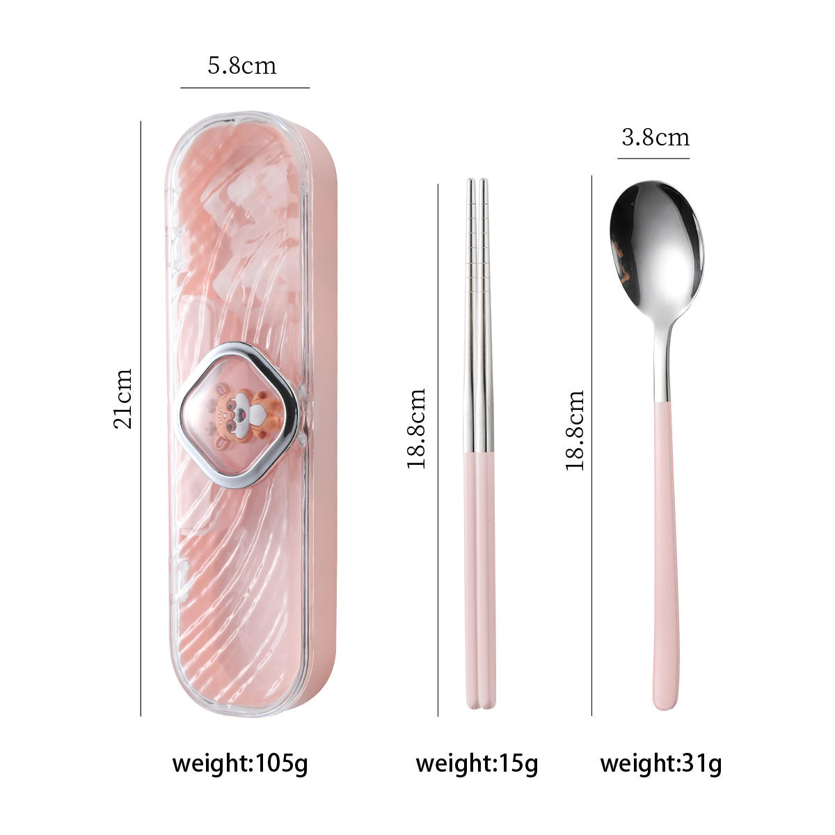 Cartoon Portable Two-Piece Dinnerware Set (Pink)