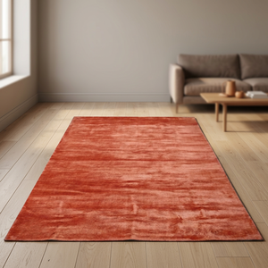 One of the Kind Indian Modern Design Hand-Knotted Oriental Rug <b>Red</b> Natural <b>Wool</b> and Silk 8'0 X 5'0 - Product Image 2
