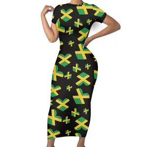 Penjualan Terbaik Desain Baru Gaun Kasual Bendera Jamaika Wanita Grosir Pemasok Disesuaikan Gaun Panjang Bodycon Bernapas Klub Pesta