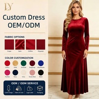 Robe Madi en velours à col rond et manches longues, coupe trapèze, personnalisable en gros