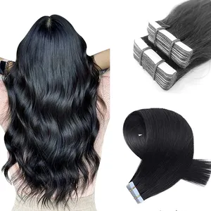 Wholesale Silky Straight Virgin Indian Double Drawn Tape In Extensions Raw Hair Tape In Hair Extensions 100human Hair